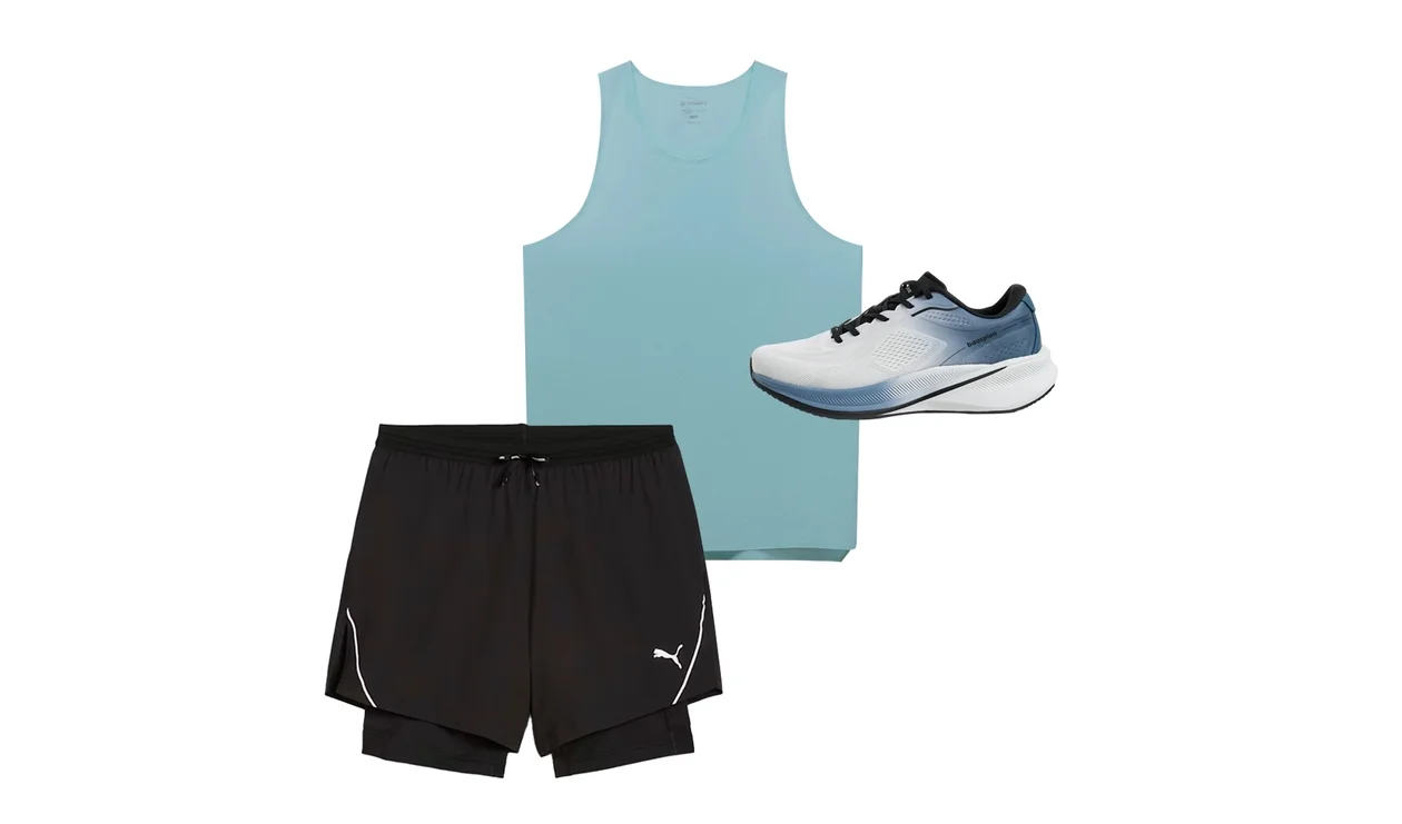 Майка мужская PERFORMANCE limited голубая, Мужские шорты PUMA EVERYDAY UW 2IN1 5 SHORT, кроссовки Baasploa 