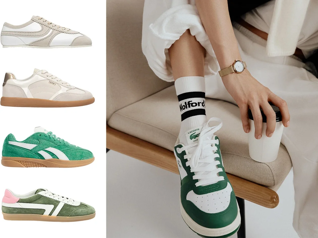 На коллаже сверху вниз: Dries Van Noten, Leform; Liu·Jo; Reebok, Rendez-vous; Closed, Bosco. Справа: кроссовки, Lacoste, Rendez-vous; носки, Wolford; часы, Pierre Ricaud, All-time