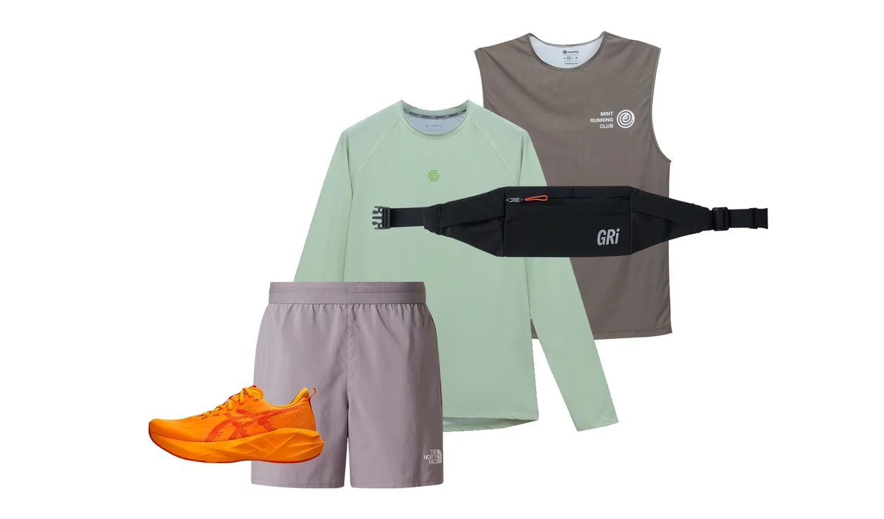 шорты The north face, T-SHIRT — MINT x INSANITY, Лонгслив мужской RACE лаймовый INSANITY,Мужские кроссовки Asics NOVABLAST 5,cумка поясная маленькая GRI чёрная