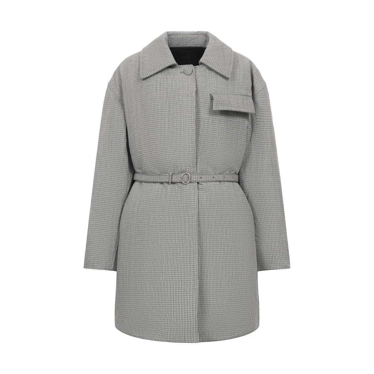 Jil Sander — клетчатый пуховик с супатной застежкой из шерстяной ткани