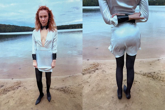 Платье, WALK OF SHAME, осень–зима 2015/2016; туфли, WALK OF SHAME, осень–зима 2026/2027.