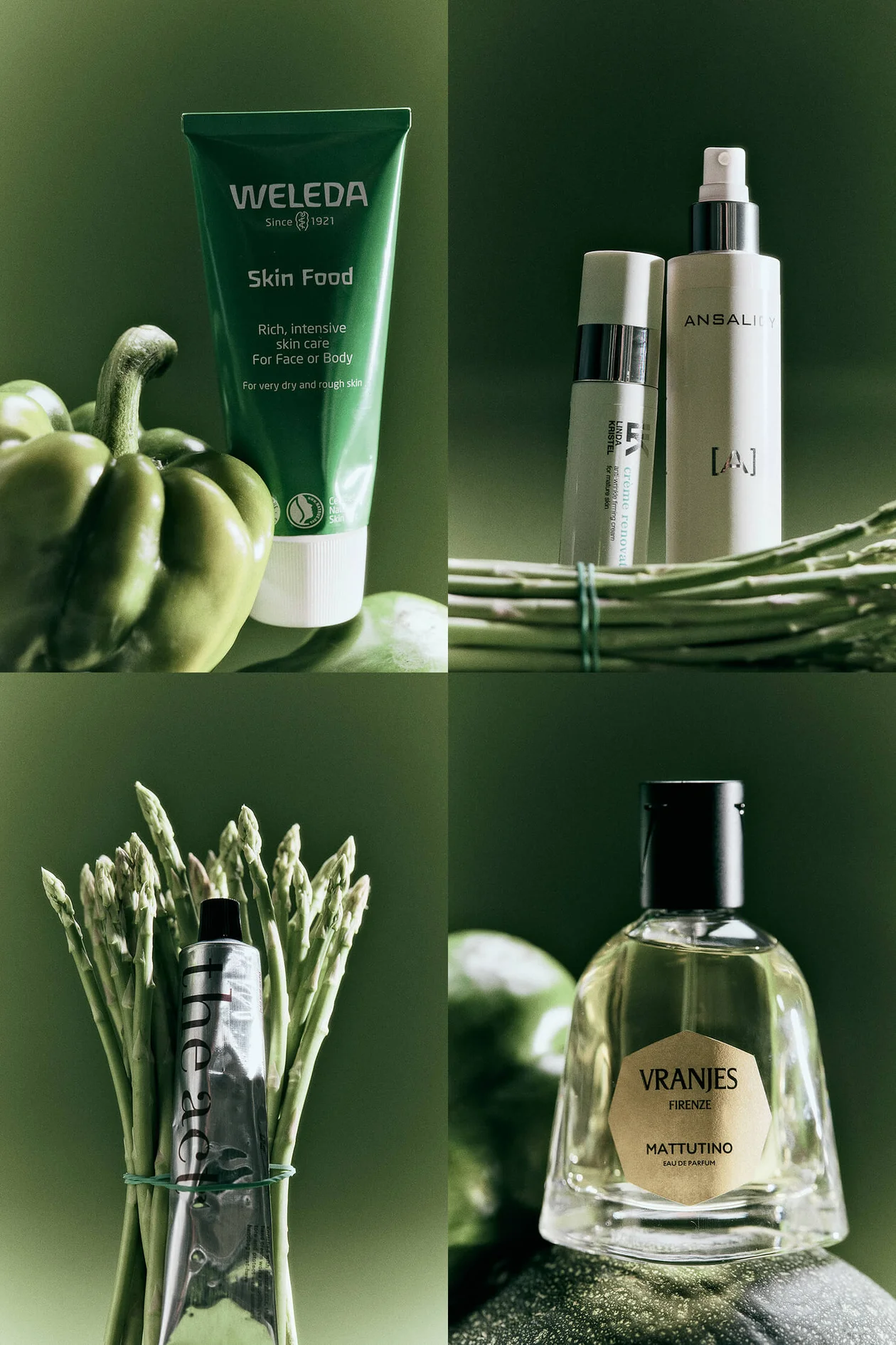 Питательный крем Skin Food, 75 мл, 1751 руб., Weleda. Тот самый универсальный SOS-крем, который пригодится и сухим локтям, и обветренным губам, и кутикуле. Пептидный крем для лица «Реновейшн», 50 мл, 10 300 руб., Linda Kristel. Синтетический пептид снижает реактивность и помогает расслабить мимические мышцы, экстракты растений родом из Африки и Южной Америки разглаживают и подтягивают, витамины и масло ши увлажняют и питают. Лосьон для лица, 200 мл, 2200 руб., Ansaligy. Легкое средство с гликолевой кислотой, мочевиной, бетаином и гиалуронатом мягко отшелушивает и отлично увлажняет. Парфюмированный крем для рук и тела Zest of Verbena, 65 мл, 610 руб., The Act. Оливковое масло, морошка и сквалан под аккомпанемент лимона, вербены и мускуса. Парфюмерная вода Mattutino, 100 мл, 18 500 руб., Dr. Vranjes Firenze. Название обещает утро во Флоренции — кардамон, имбирь, черный перец и цитрусы на подложке из сандала и мускуса.