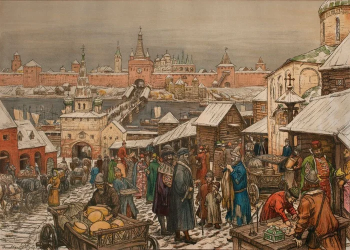 Новгородский торг XVII века. Аполлинарий Васнецов. 1908–1909. Источник: Музей Москвы