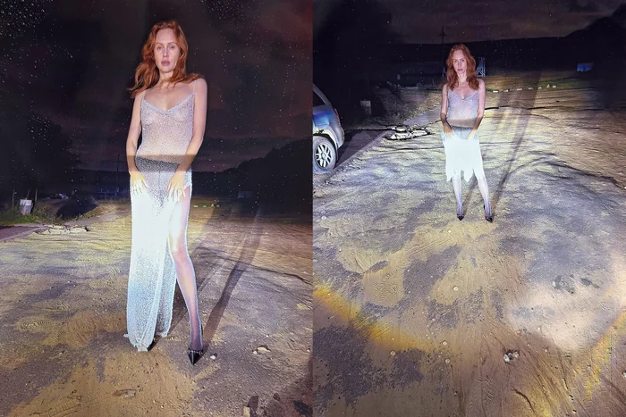 Платье, WALK OF SHAME, весна–лето 2024; туфли, GUCCI.