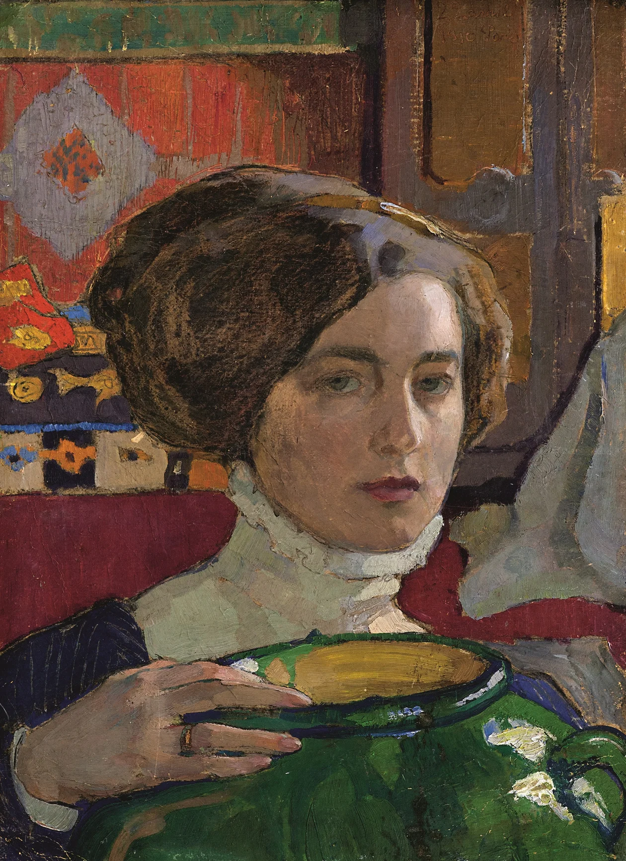 Елена Киселева. Художница с зеленой вазой. Автопортрет. 1910. Воронежский областной художественный музей им. И. Н. Крамского