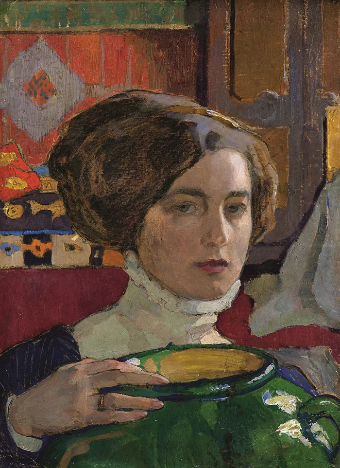 Елена Киселева. Художница с зеленой вазой. Автопортрет. 1910. Воронежский областной художественный музей им. И. Н. Крамского