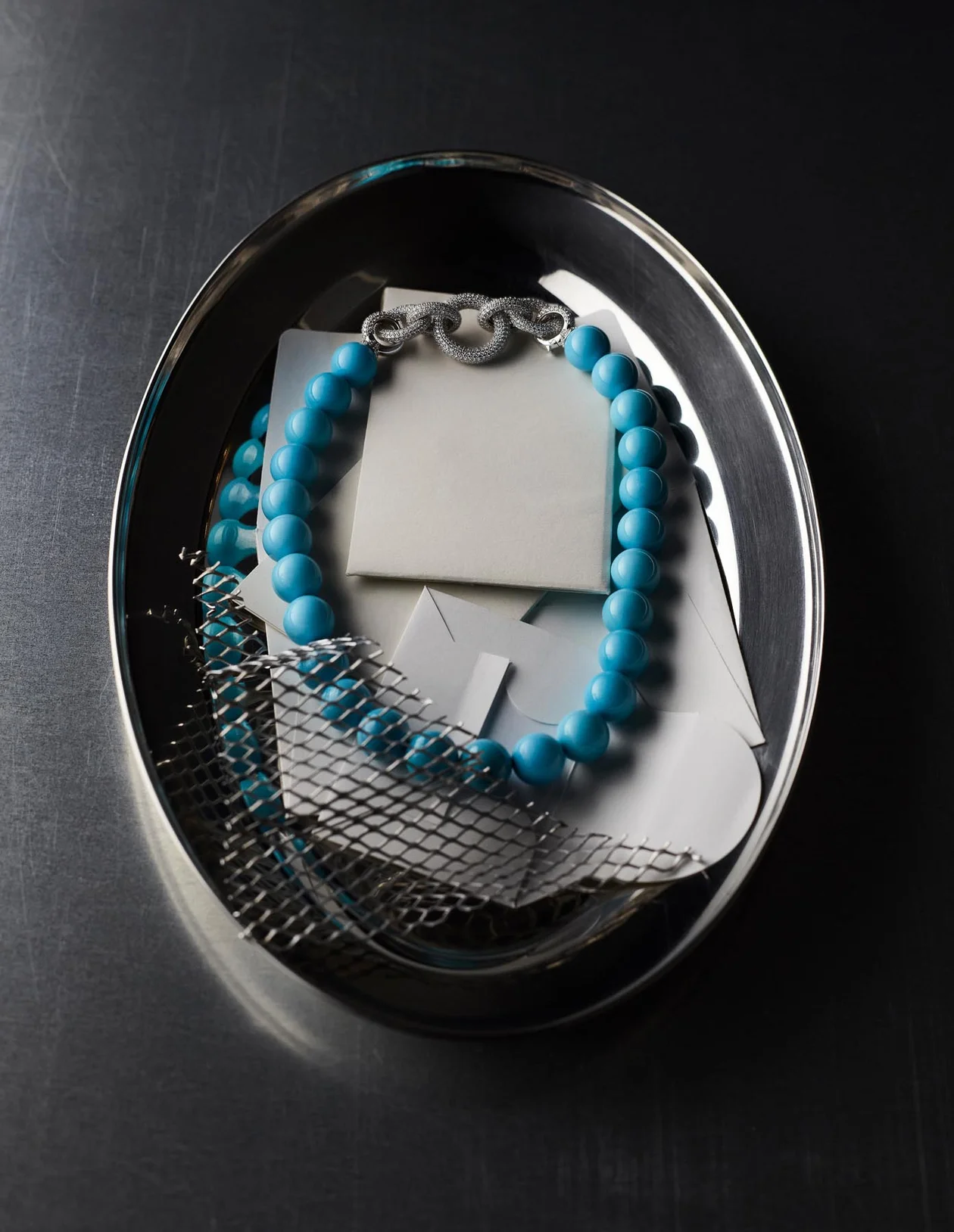 Ожерелье из белого золота с бриллиантами и бирюзой, Yana. 