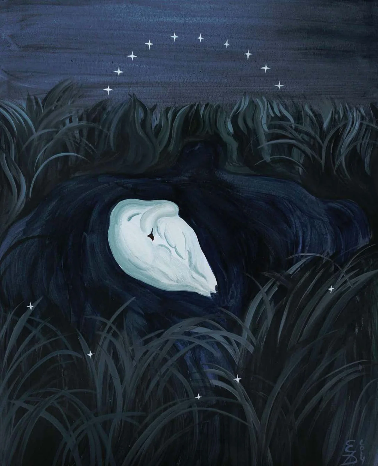 Евгения Дудникова  "Sleeping swan"  35x25 бумага, акрил, 2025