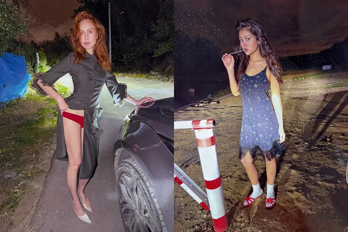 На Соне: платье, WALK OF SHAME, весна–лето 2015; шлепанцы, ТК «САДОВОД». На Ольге: платье и туфли, WALK OF SHAME, осень–зима 2026/2027.