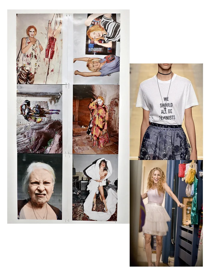 По часовой стрелке. Работы фотографа Юргена Теллера для Vivienne Westwood. Показ Dior весна– лето 2017. Сара Джессика Паркер в роли Кэрри Брэдшоу в фильме «Секс в большом городе».